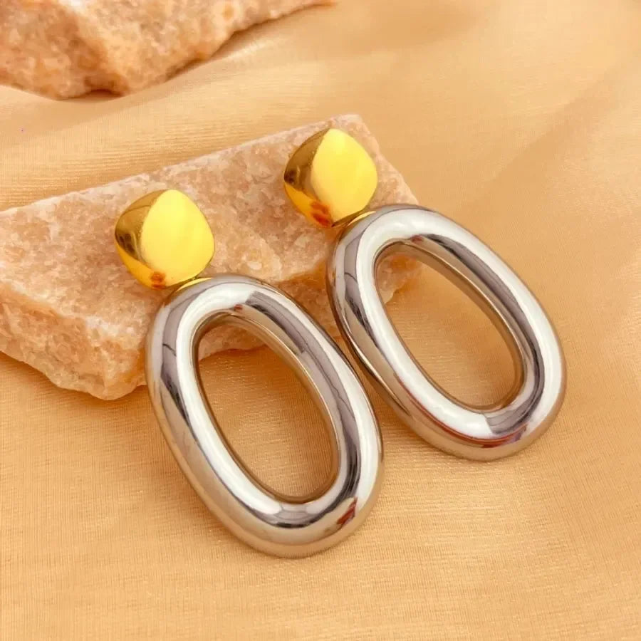 Luxy Oval Hollow Drop Earrings - Diatoms