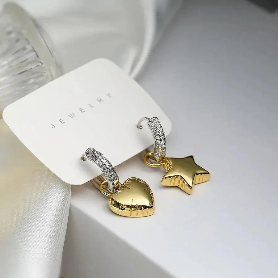 Commute Star Heart Shape Drop Earrings - Diatoms