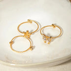 Flower Butterfly Rhinestones 3 Rings Set - Diatoms
