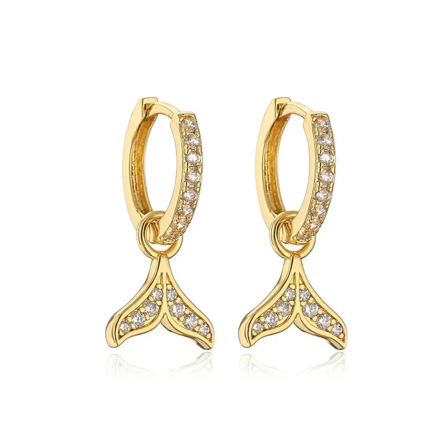 Diatoms Fish Tail Rhinestones Drop Earrings - Diatoms