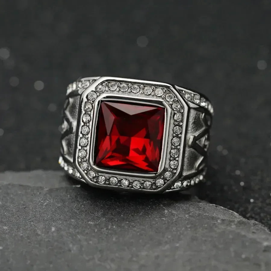 Diatoms Ethnic Red Stone Men's Rings - Diatoms