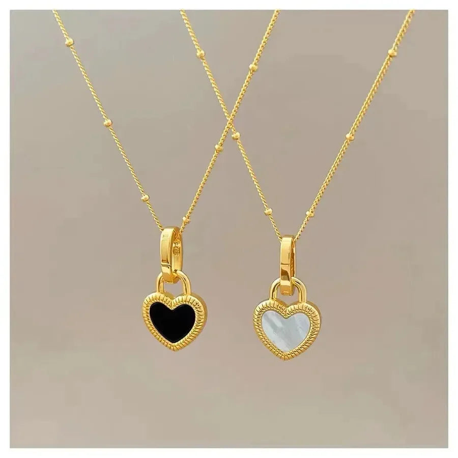 Black & White Heart Shape Double Side Necklace And Earrings - Diatoms