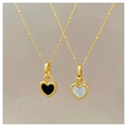 Black & White Heart Shape Double Side Necklace And Earrings - Diatoms