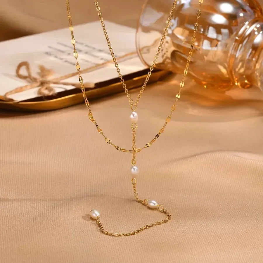 Double Layered Pearl Chain Necklace - Diatoms