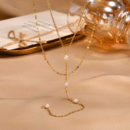 Double Layered Pearl Chain Necklace