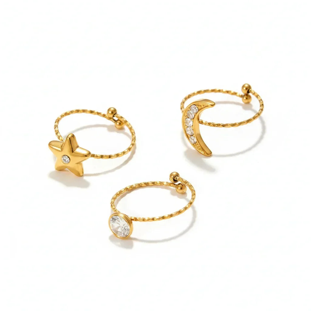 Star Moon Three-Piece Set Rings