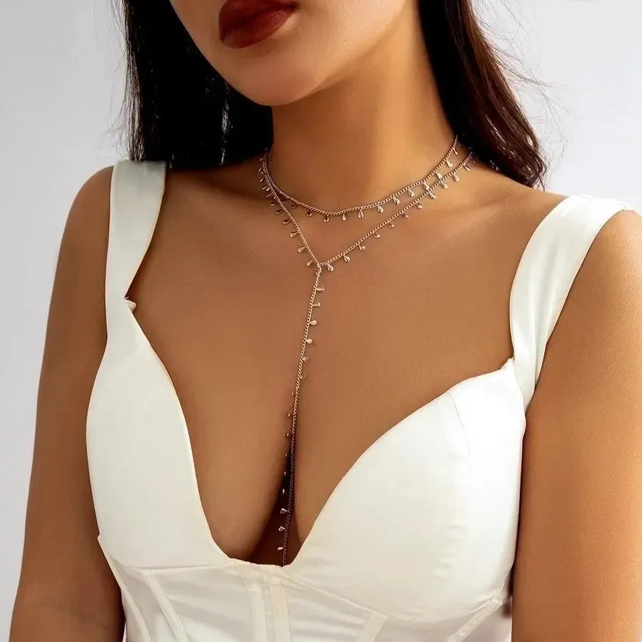 Classic Layered Tassel Water Droplets Long Necklace - Diatoms