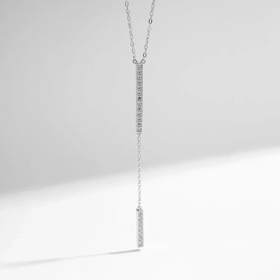 Sterling Silver Inlay Geometric Long Necklace - Diatoms