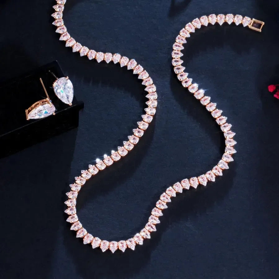 Elegant Lady Korean Style Diamond Earrings Necklace Set - Diatoms