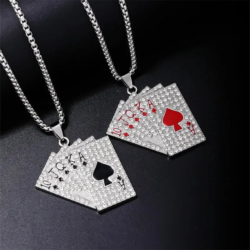 Hip-Hop Poker Inlay Rhinestones Men's Pendant Necklace - Diatoms