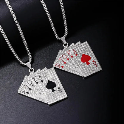 Hip-Hop Poker Inlay Rhinestones Men's Pendant Necklace - Diatoms