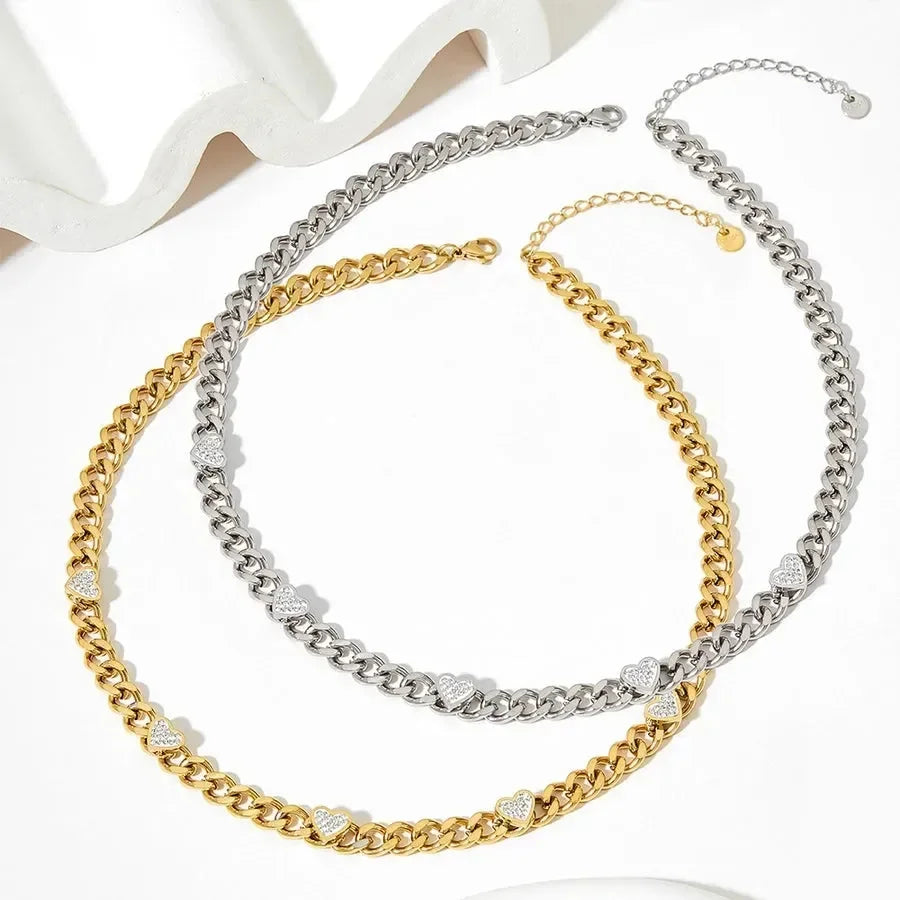 Heart Charm Cuban Choker Necklace - Diatoms