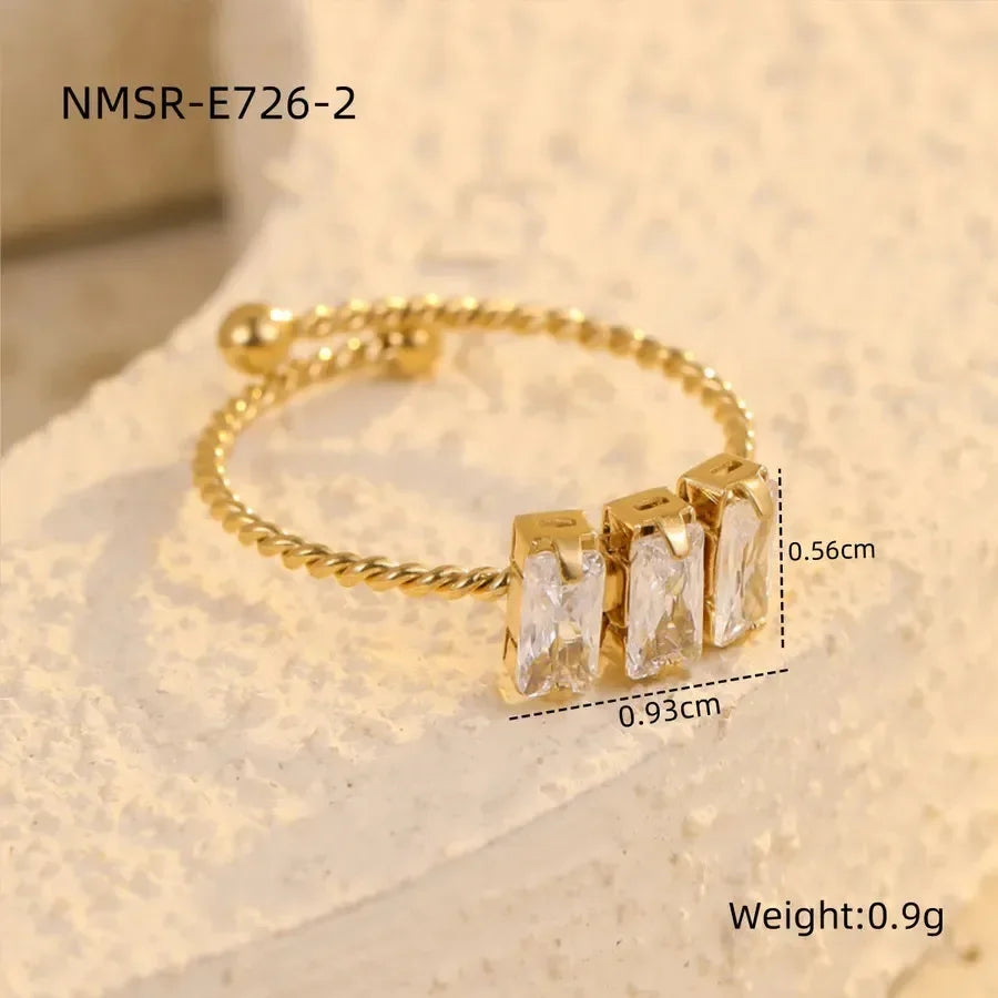 Shiny Square Zircon Open Rings - Diatoms