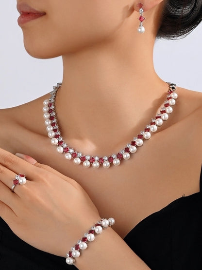 Inlay Pearl Zircon Jewelry Set