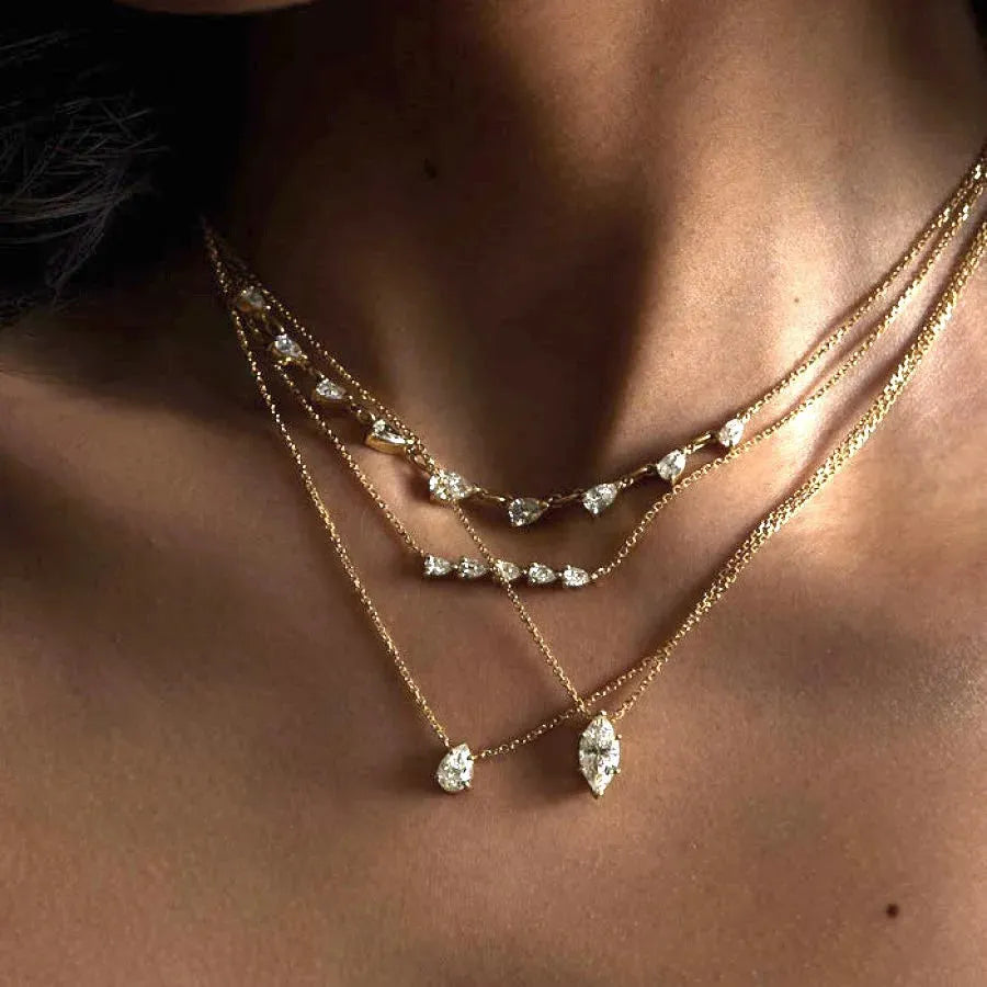 Elegant Romantic Water Droplets Horse Eye Pendant Necklace - Diatoms