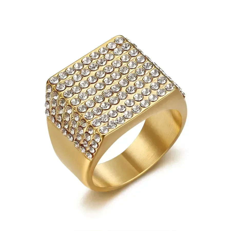 Diatoms Golden Rhinestones Men's Ring - Diatoms