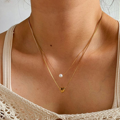 Double Layered Pearl Heart Necklace