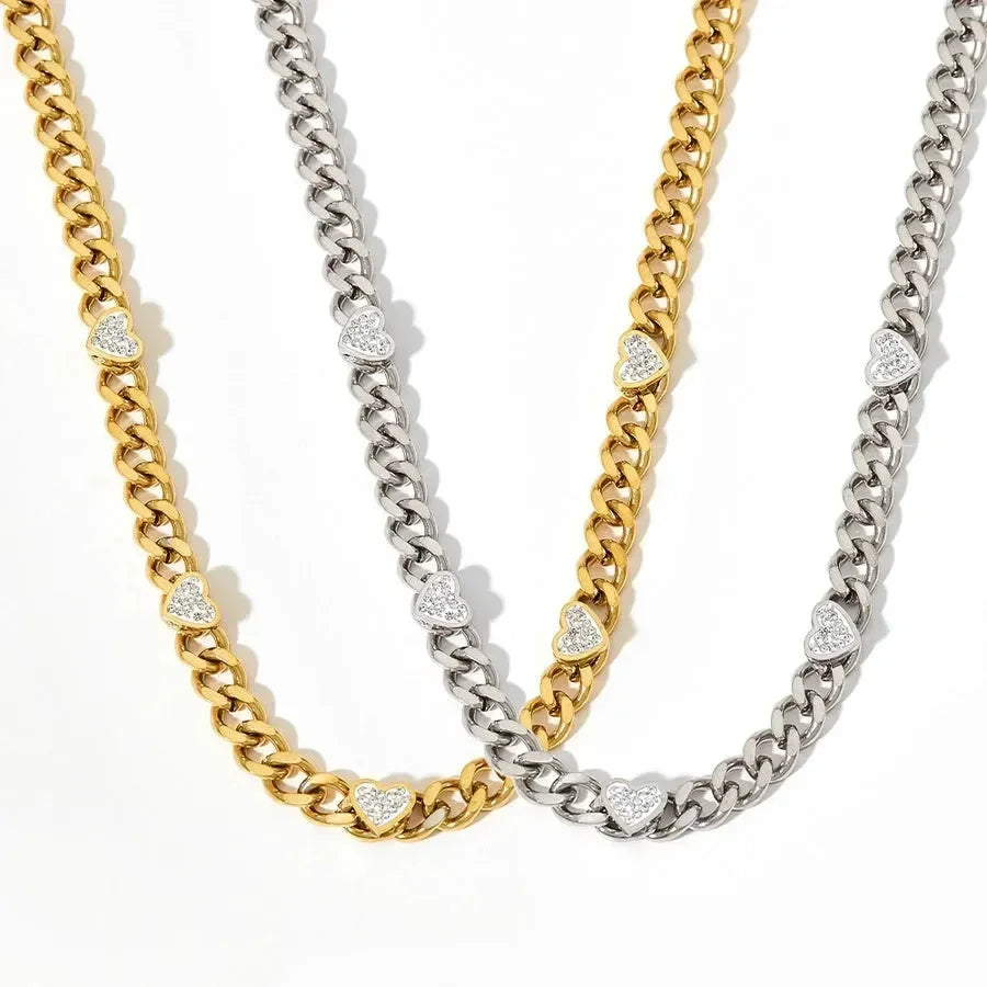 Heart Charm Cuban Choker Necklace - Diatoms
