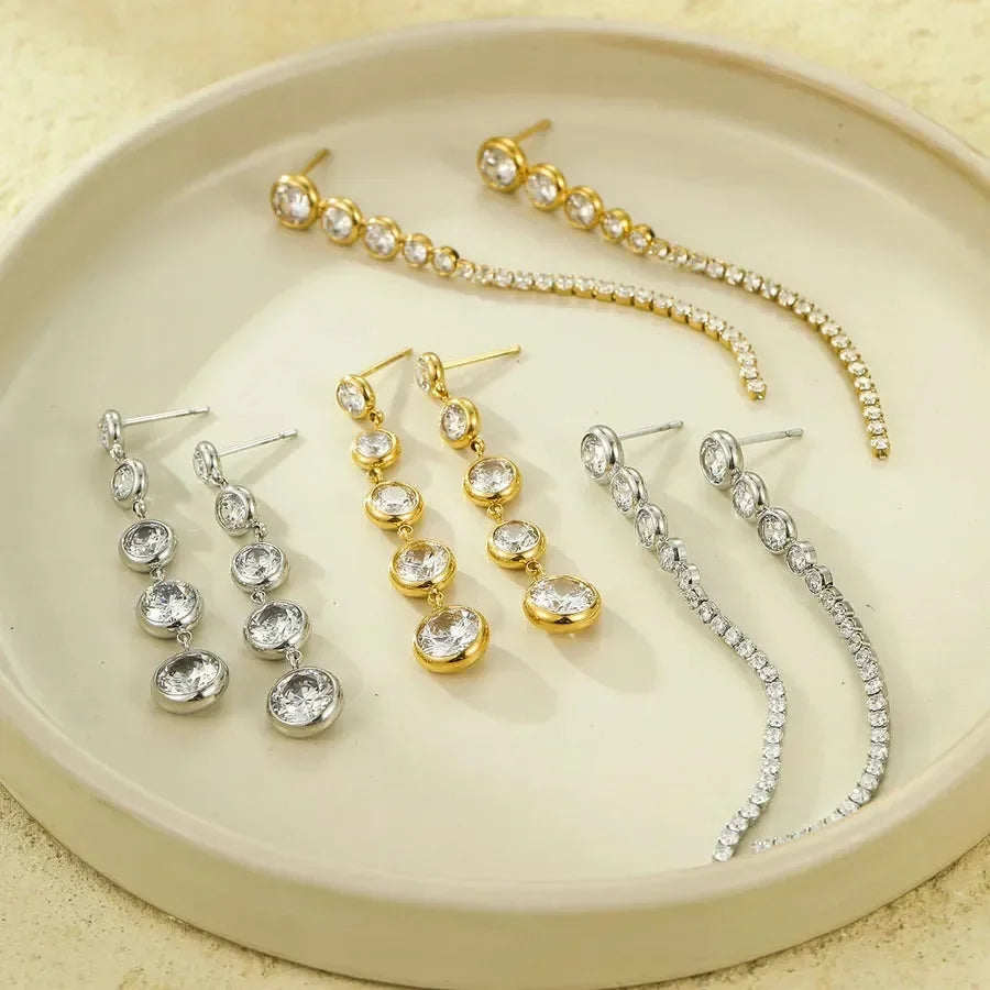 Radiant Long Fringed Diamond Dangler Earrings - Diatoms