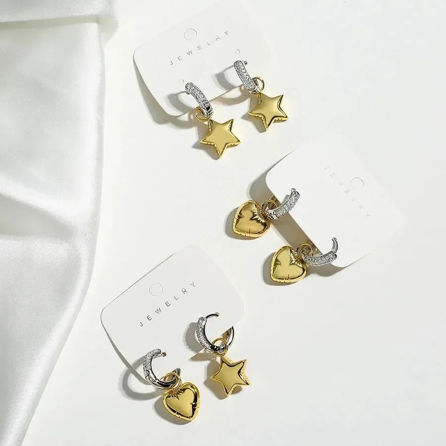 Commute Star Heart Shape Drop Earrings - Diatoms