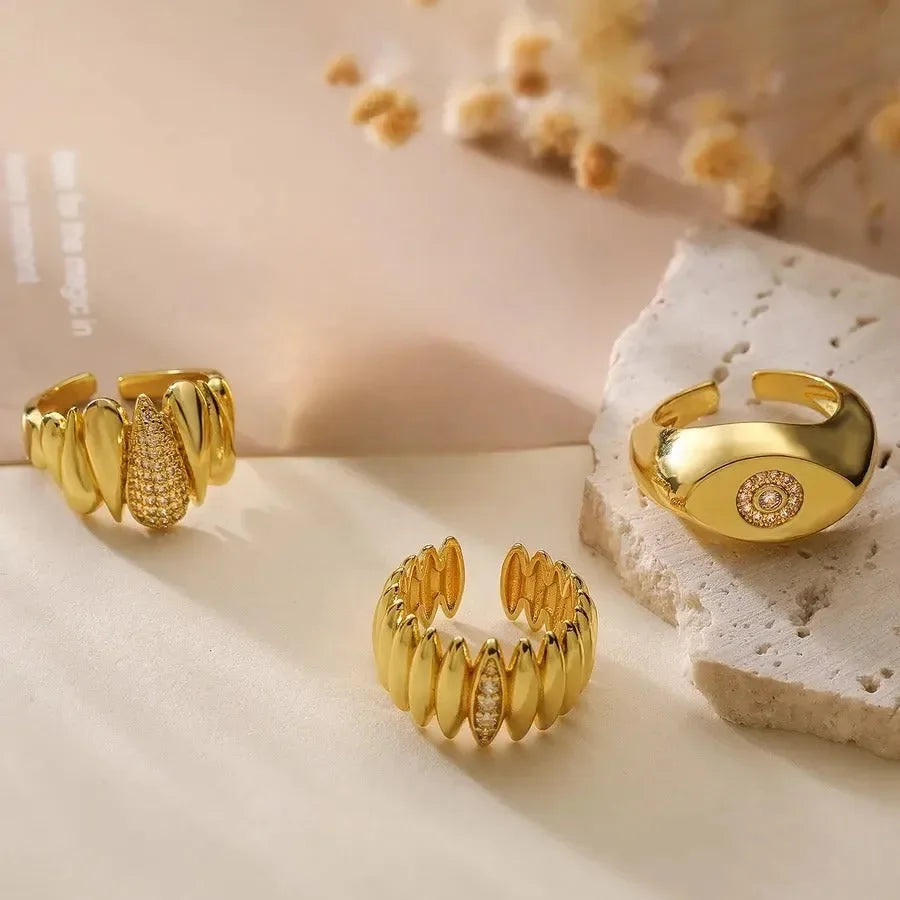 Retro Punk Geometric Open Rings - Diatoms