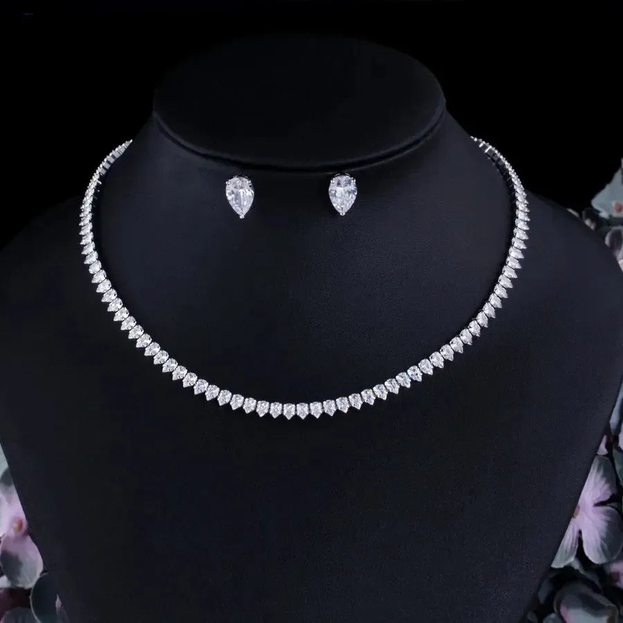 Elegant Lady Korean Style Diamond Earrings Necklace Set - Diatoms