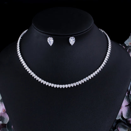 Elegant Lady Korean Style Diamond Earrings Necklace Set