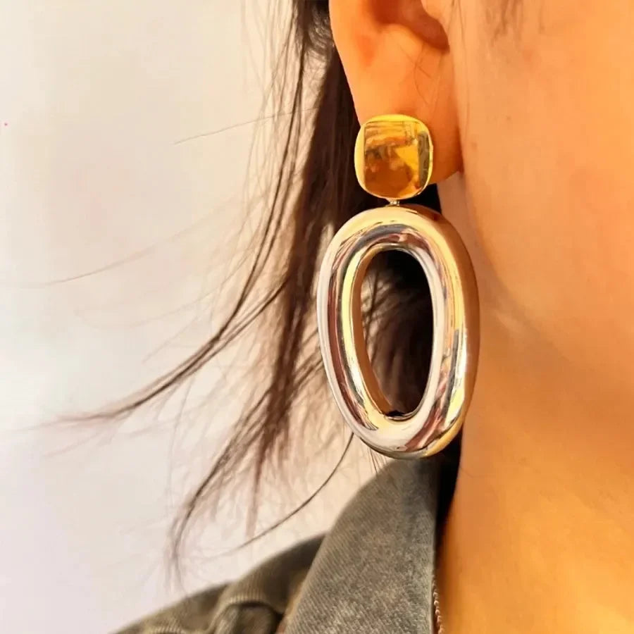 Luxy Oval Hollow Drop Earrings - Diatoms