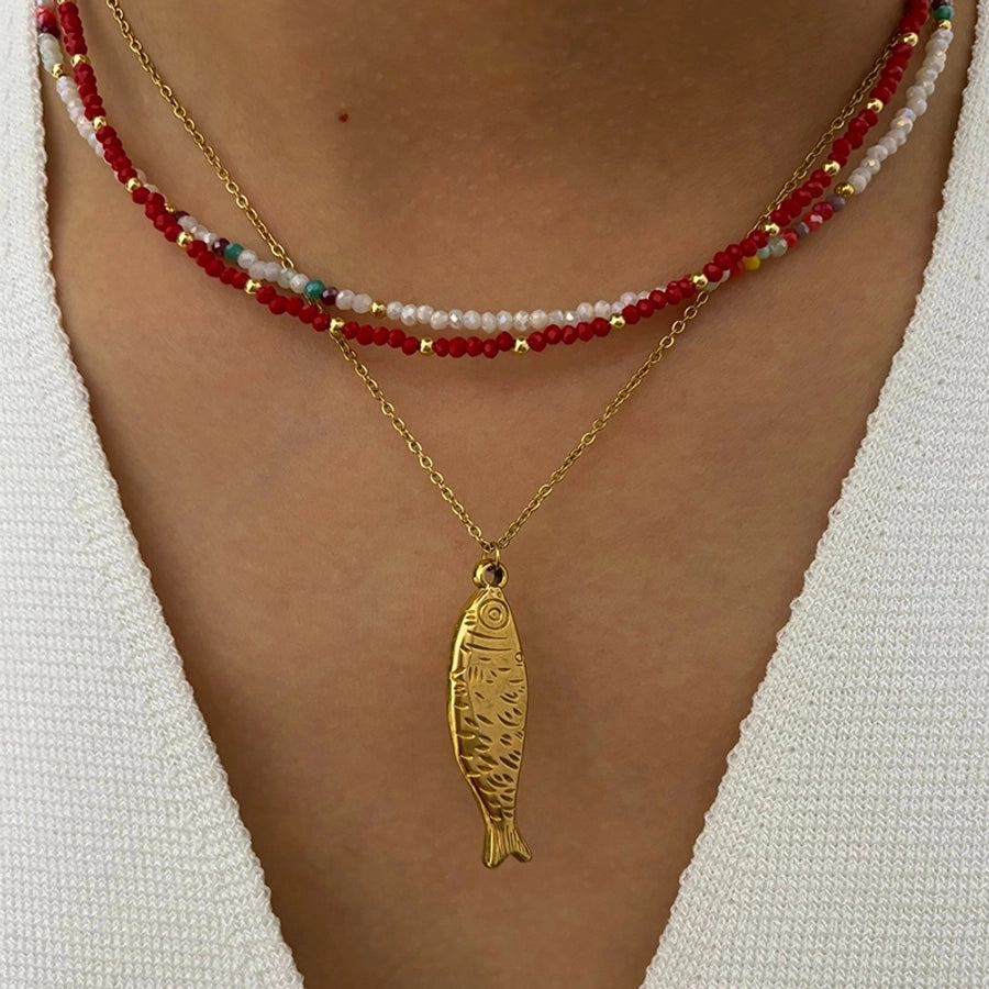 Vintage Style Fish Beaded Chain Necklaces