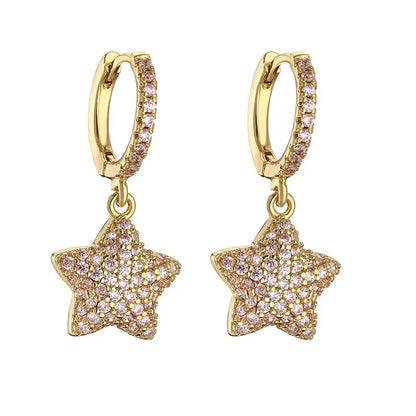 Midnight Gleam Golden Pink Drop Earrings - Diatoms