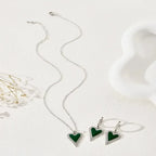 Green Heart Shape Enamel Pendant Earrings Set - Diatoms