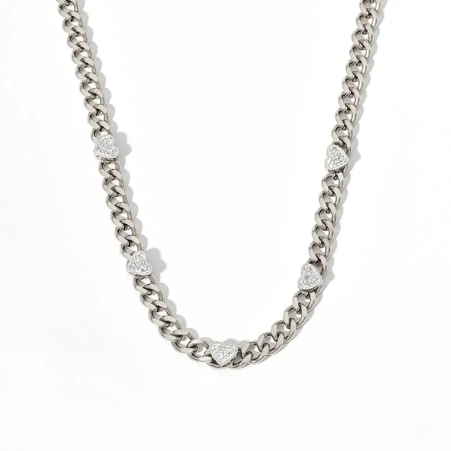 Heart Charm Cuban Choker Necklace - Diatoms