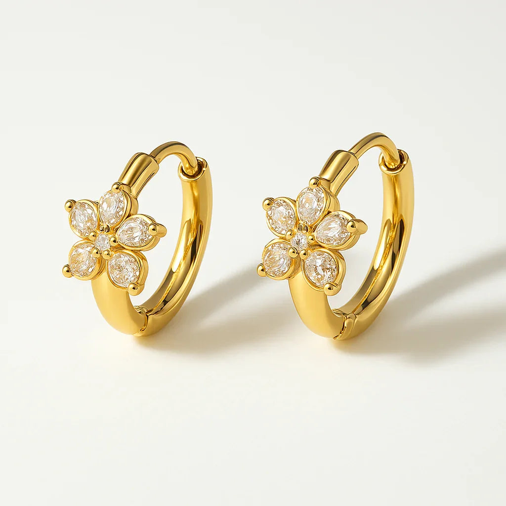 Flower Zircon Drop Earrings - Diatoms