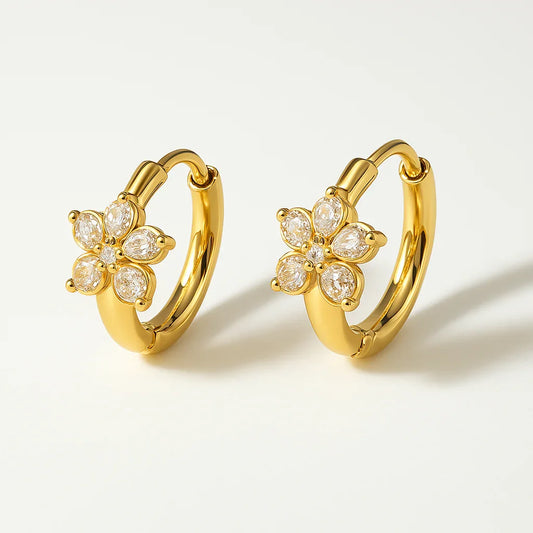 Flower Zircon Drop Earrings - Diatoms