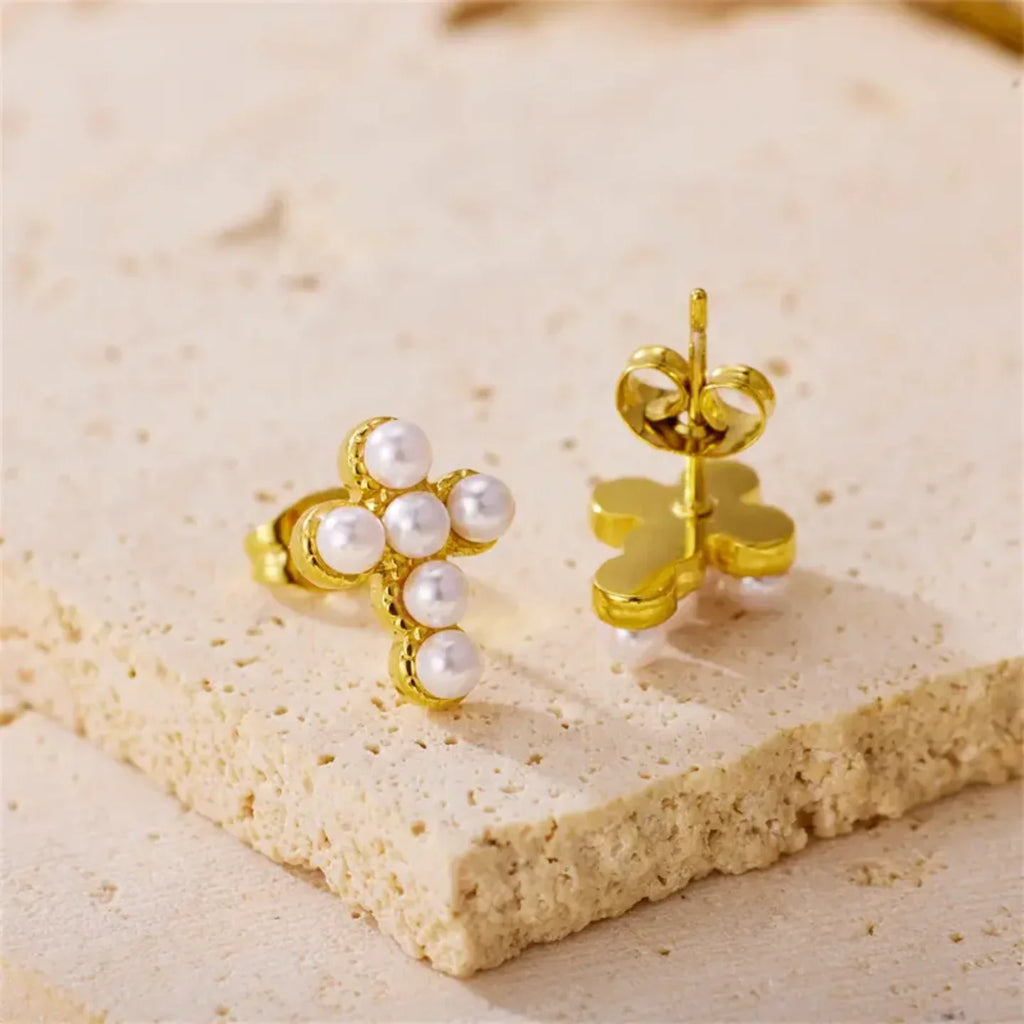 Pearl Cross Earrings - Diatoms