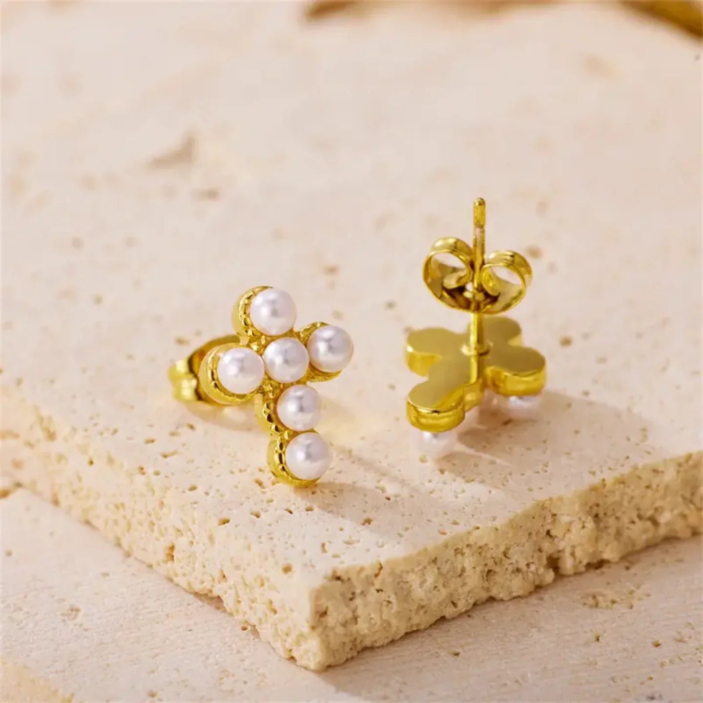 Pearl Cross Earrings - Diatoms