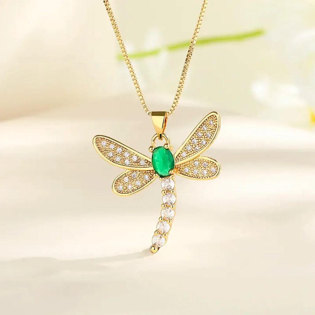 Diatoms Dragonfly Inlay Green Zircon Necklace - Diatoms