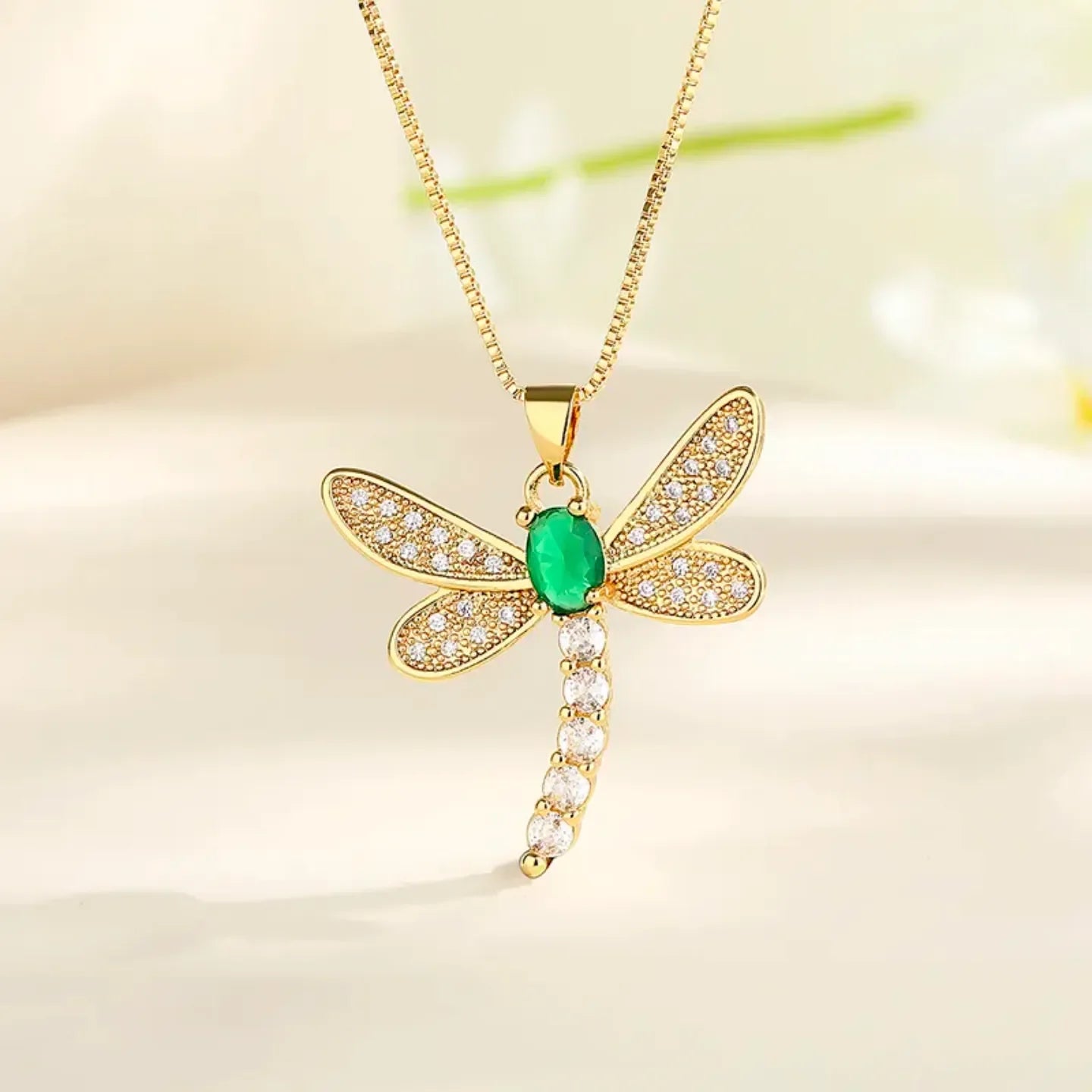 Diatoms Dragonfly Inlay Green Zircon Necklace - Diatoms