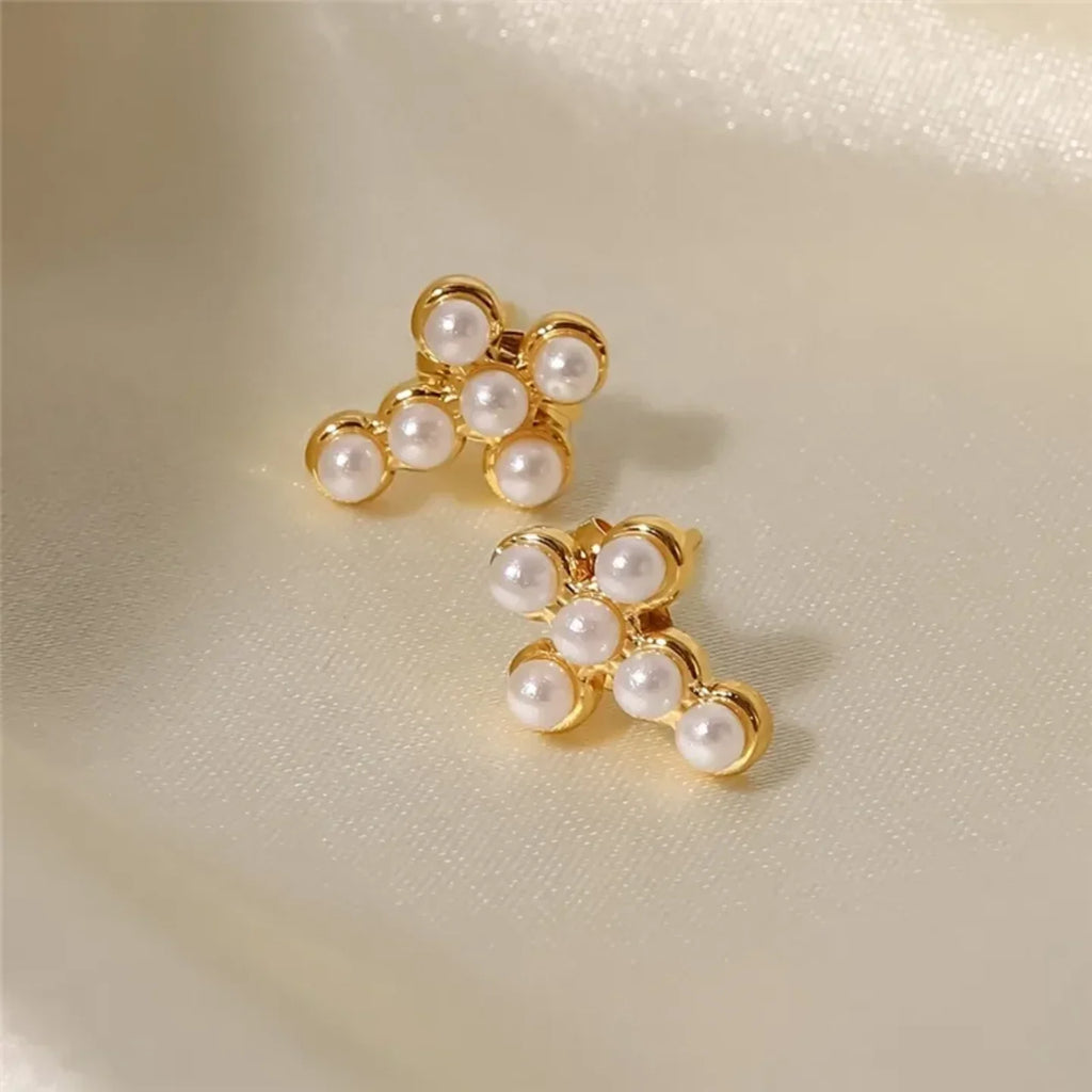 Pearl Cross Earrings - Diatoms