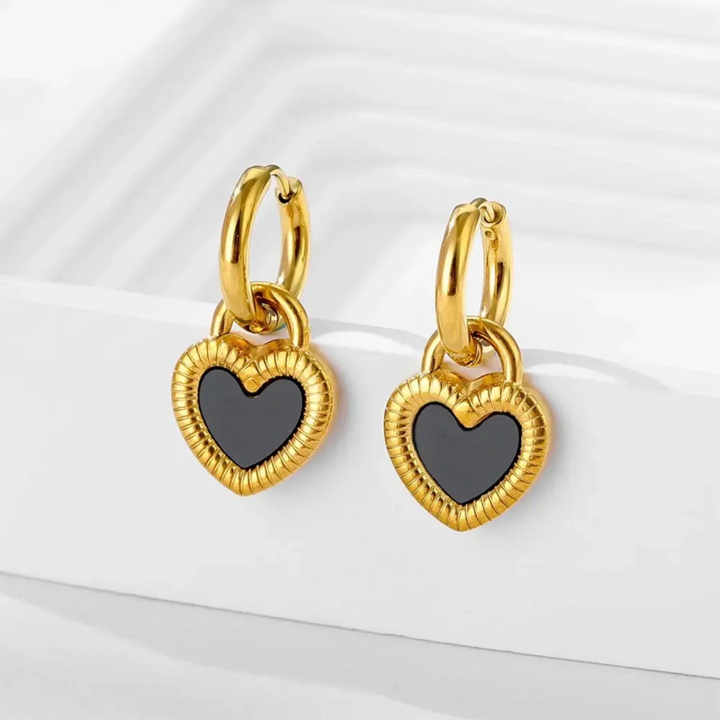 Black & White Heart Shape Double Side Necklace And Earrings - Diatoms