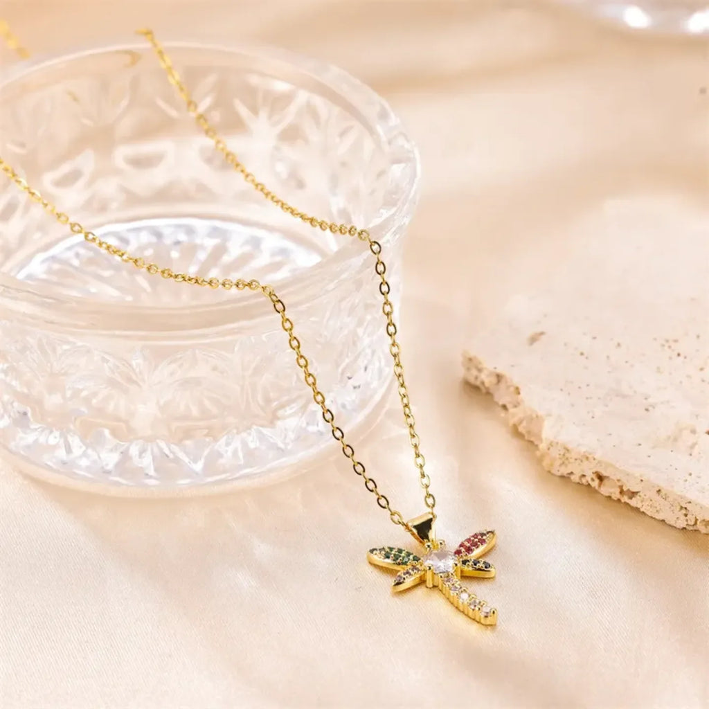 Diatoms Dragonfly Inlay Zircon Necklace - Diatoms