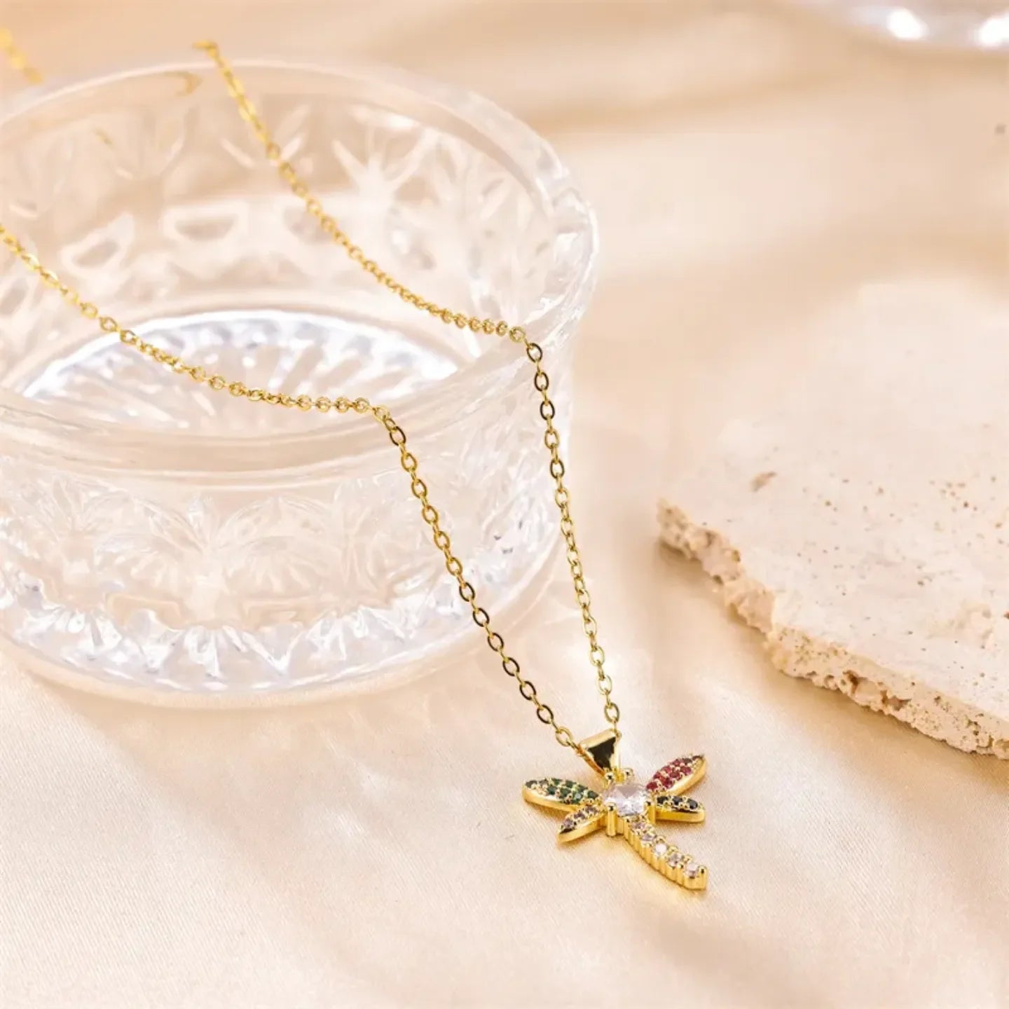Diatoms Dragonfly Inlay Zircon Necklace - Diatoms