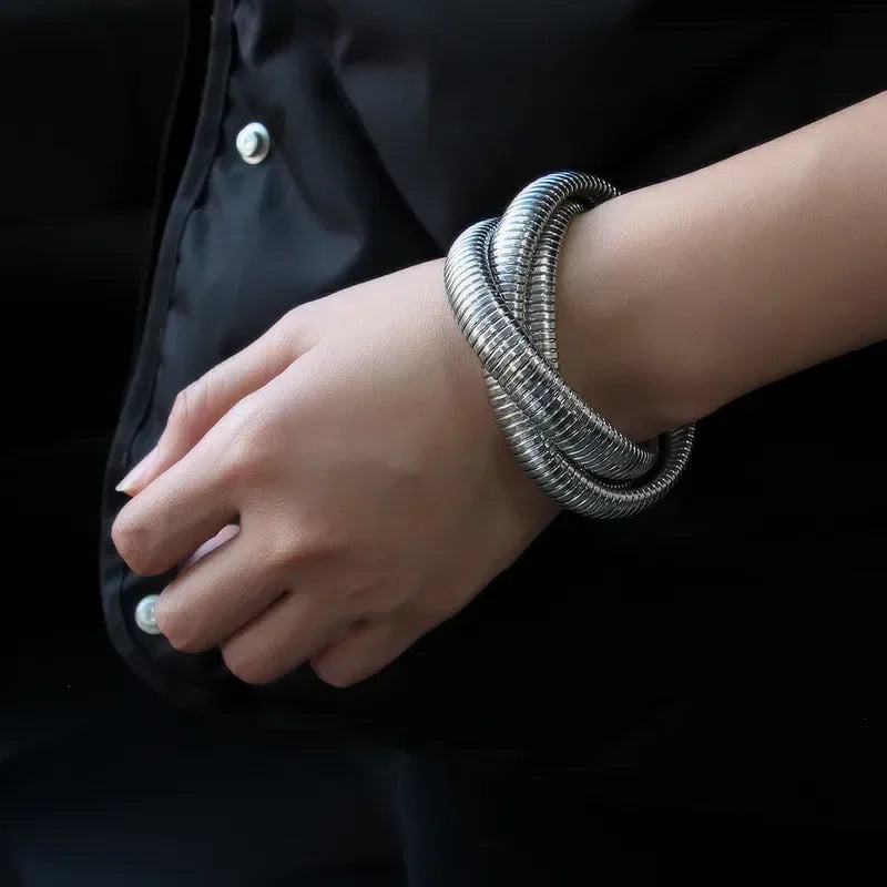 Elegant Silver Band Set Bracelet - Diatoms