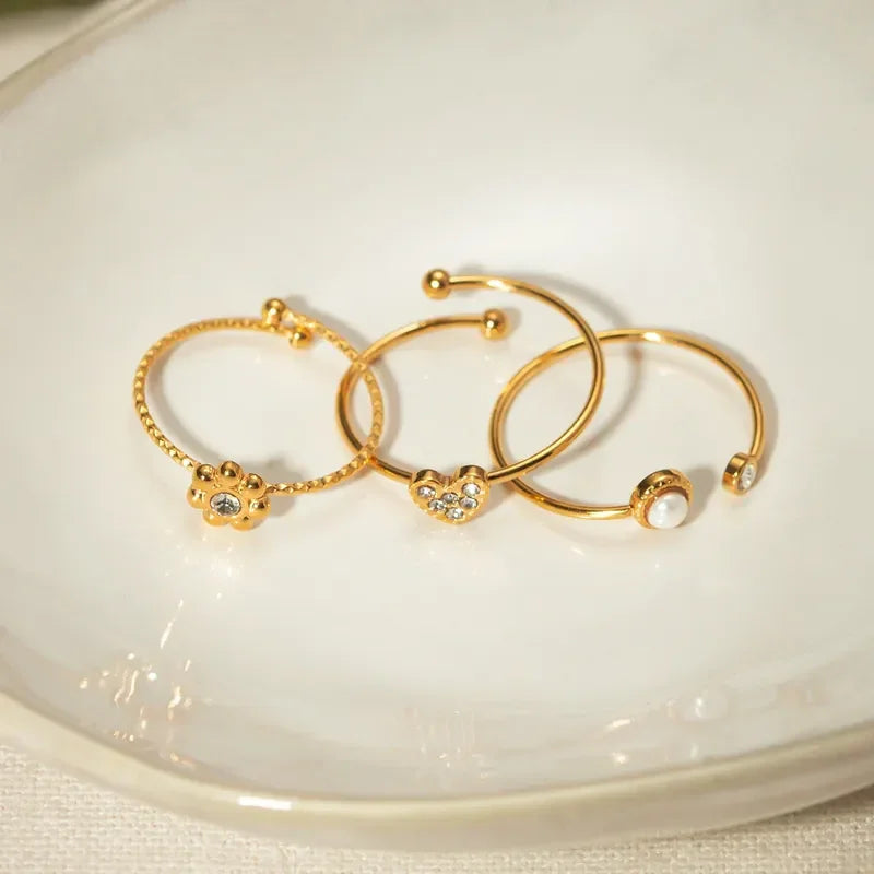 Flower Heart 3 Rings Set - Diatoms