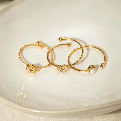 Flower Heart 3 Rings Set - Diatoms