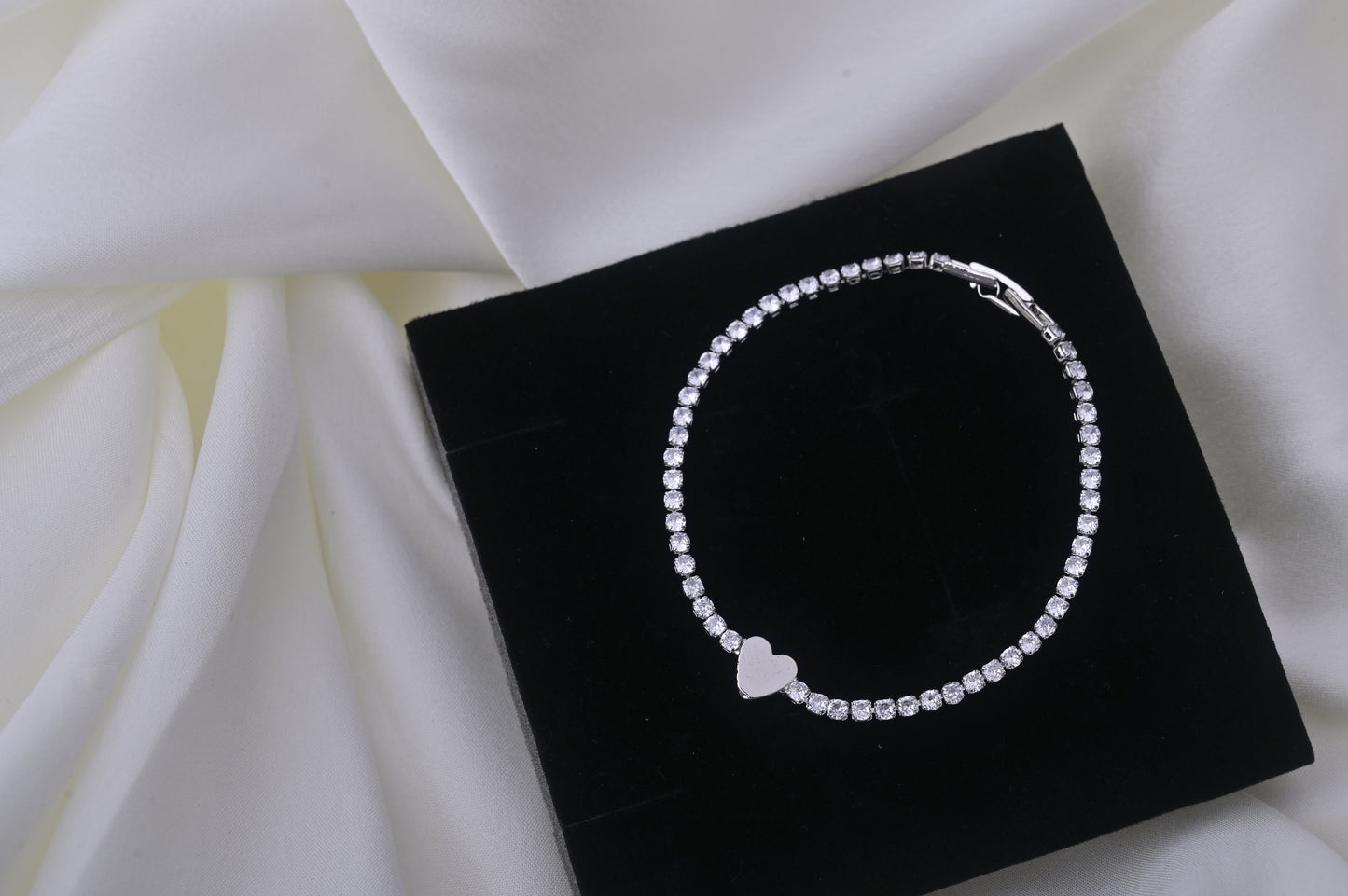 Cubic Zirconia Silver Heart Bracelet