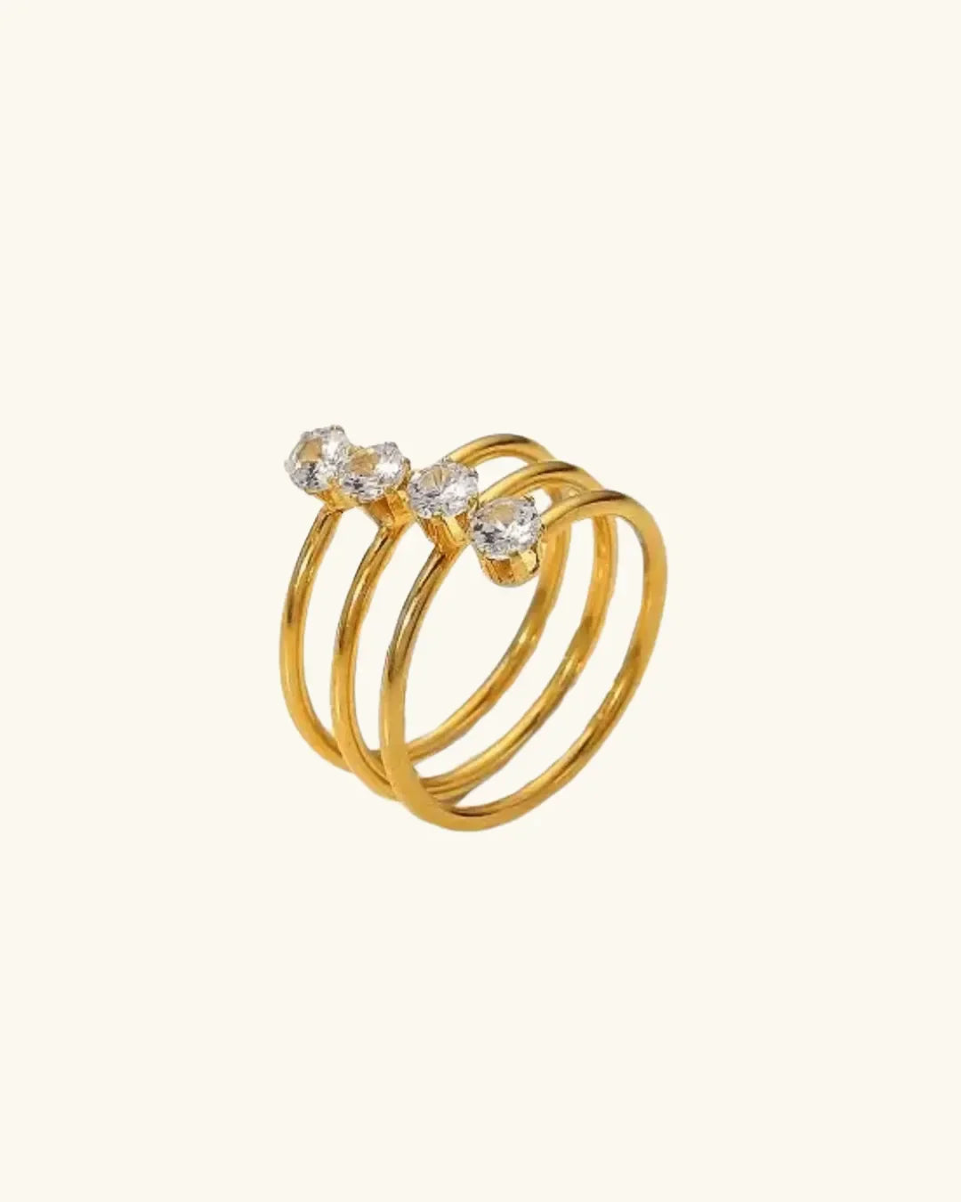 Spiral Luxy American Diamond Golden Ring - Diatoms