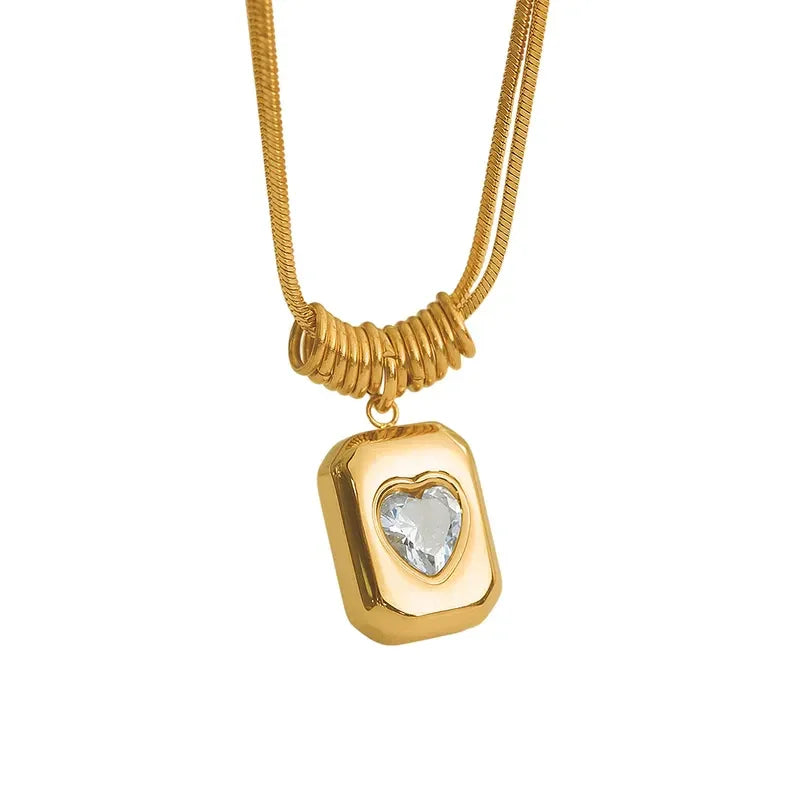 Trendy Crystal Geometric Peach Heart Love Pendant - Diatoms