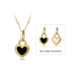 Black & White Heart Shape Double Side Necklace And Earrings - Diatoms