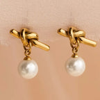 Knot Round Pearl Drop Earrings - Diatoms